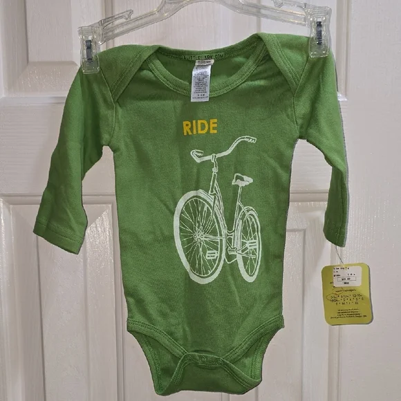 ALittleLark Green Bicycle Print Onesie Baby Size 3-6M - Picture 2 of 8